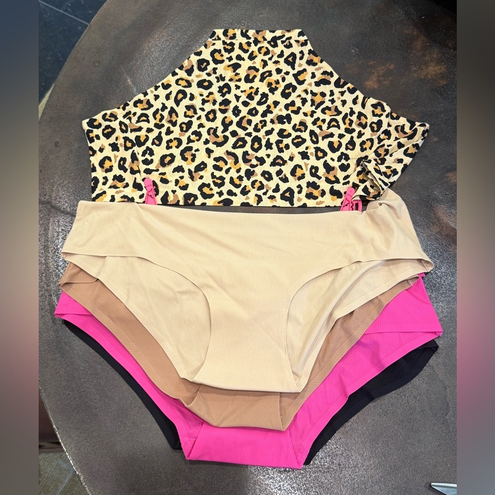 Betsey Johnson NWT Size XL 5 Pk Leopard Print Pink Black Beige Panties (I023) - Picture 8 of 9
